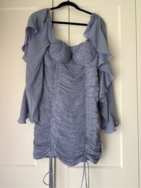 Asos Luxe Ruched Corseted Mini Dress In Dusty Blue